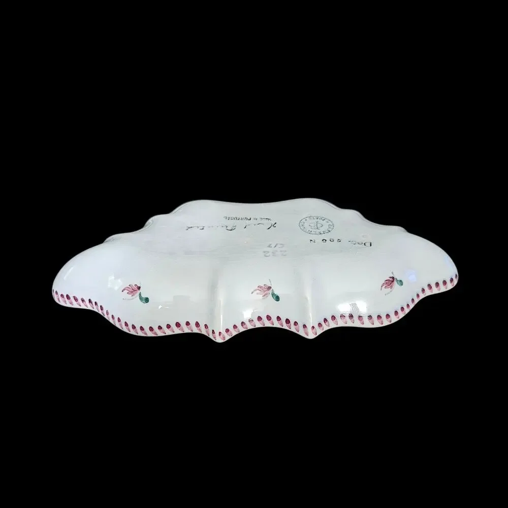 Vintage Candal Porto Portugal Hand Painted Floral Scalloped Pottery Dish